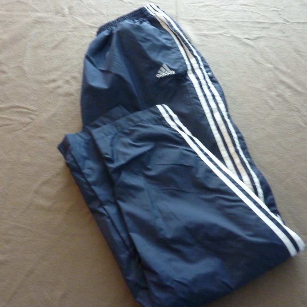 Adidas Sweat/Joggers Pant with leg snaps, Navy with White Stripes Men's Size XL